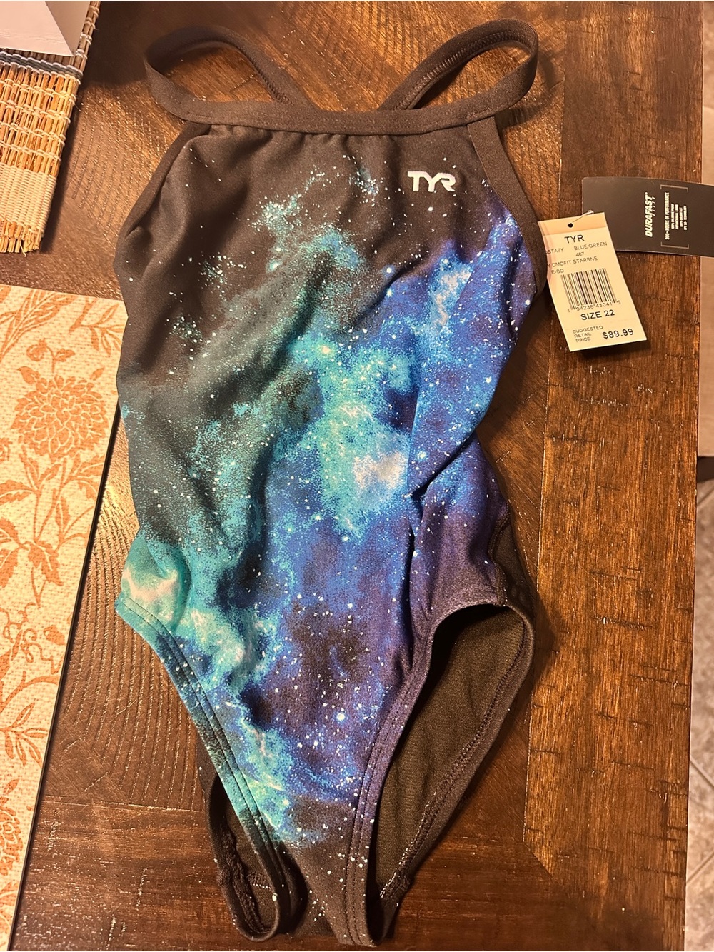 TYR Girls Galaxy-Print One-Piece Swimsuit - Black, Blue, Teal NWT Size 22